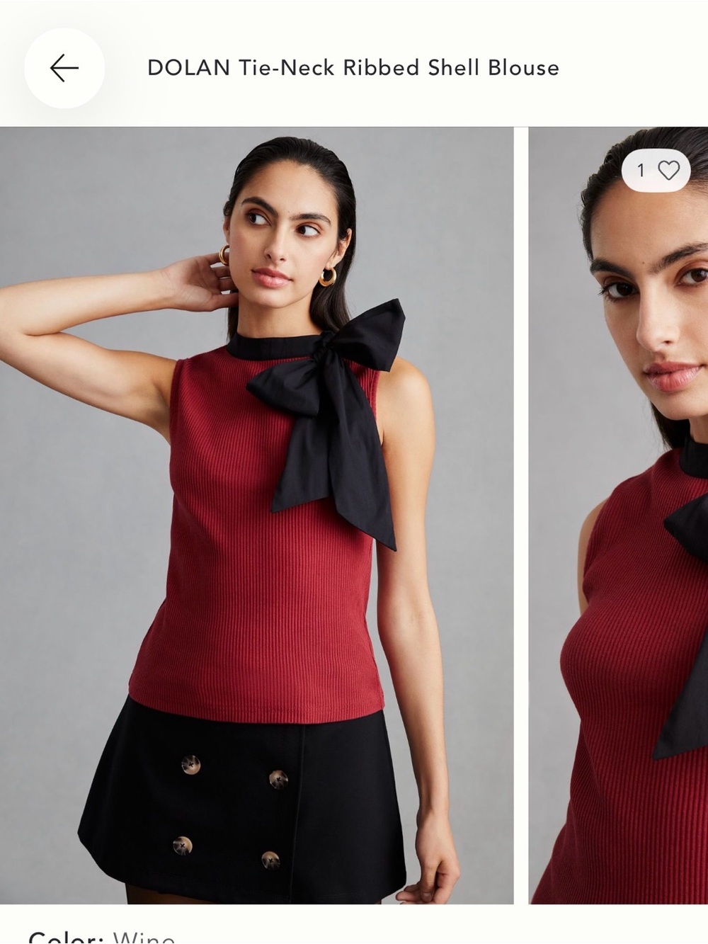 dolan Wine Ribbed Tie-Neck Shell with Black Bow